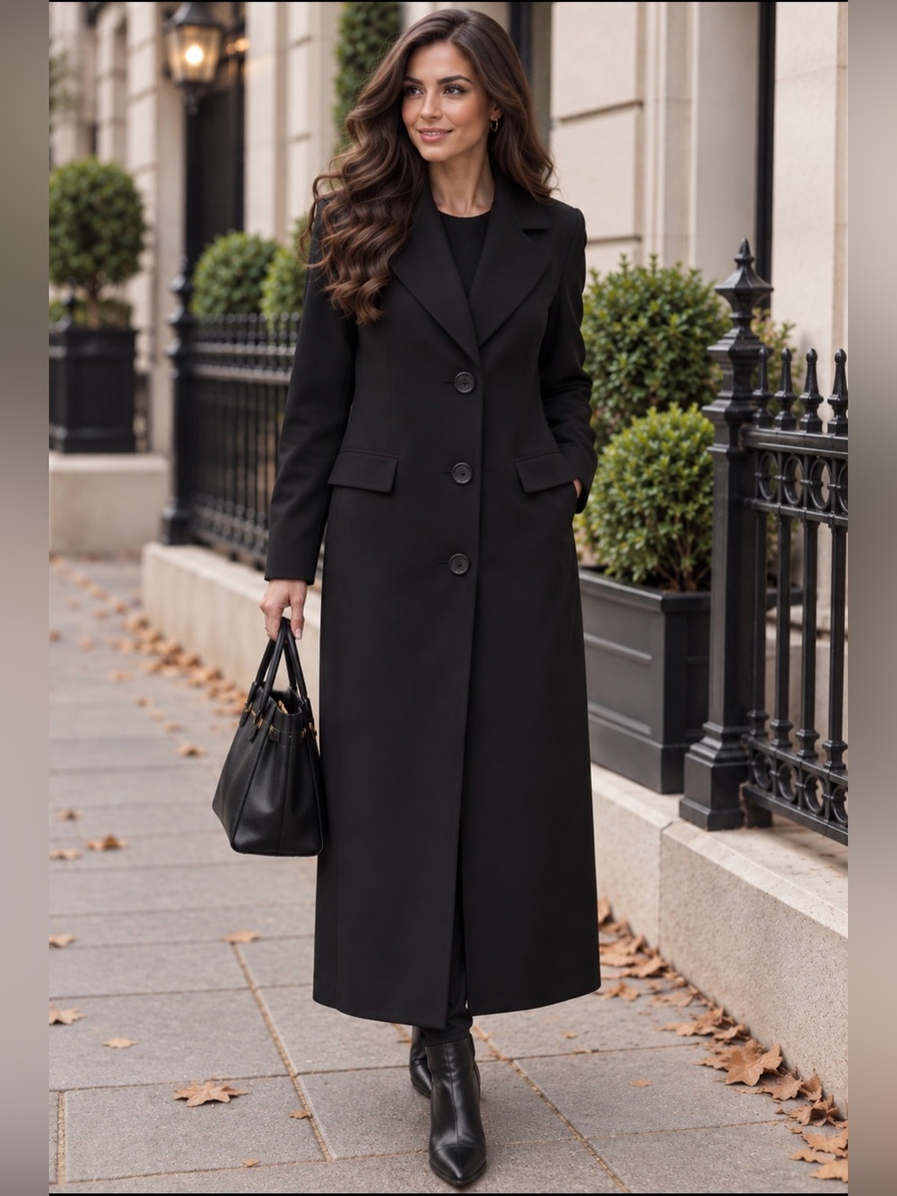 Gallery Trench Coat Long Black Single-Breasted Trench Coat Size - 8 **NWT**